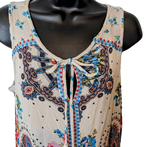 Bila Sleeveless Boho Hippie Cream Print Loose Fit Top Size Medium - Picture 3 of 7